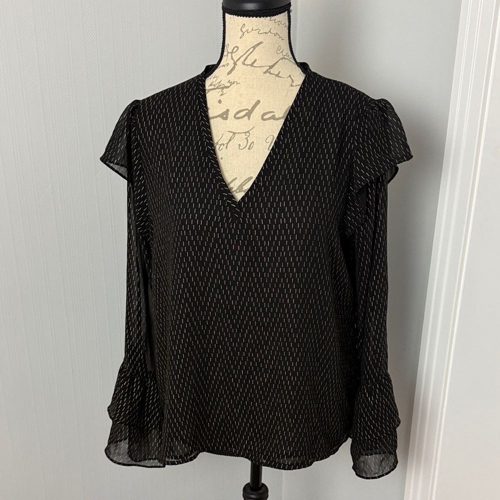 A New Day black and gold accent blouse with a V-neck, size Medium